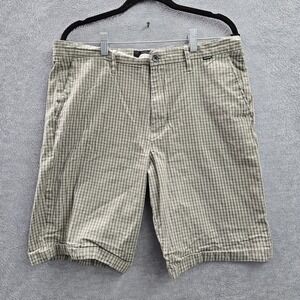 Hurley Men Shorts 34‎ Brown Check Chino Button 9" Inseam